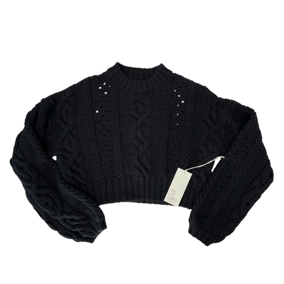 Love Like Summer x Billabong Cropped Cable Knit Cotton Sweater Black Medium NWT - Picture 6 of 8